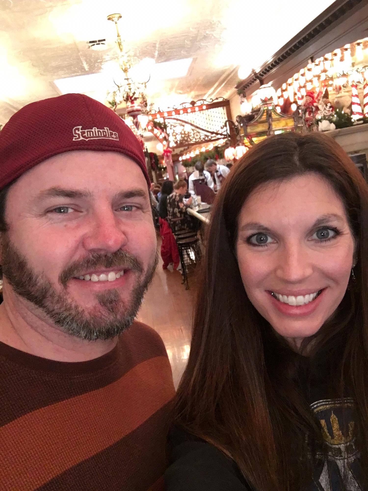 Our first photo together, December 2016.  This was actually taken at Zaharako's in downtown Columbus, IN.