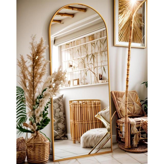 Arched Full Length Mirror, 64"x21" Arched Floor Mirror, Glassless Mirror Full Length with Stand, Floor Mirror Freestanding,Wall Mounted Gold