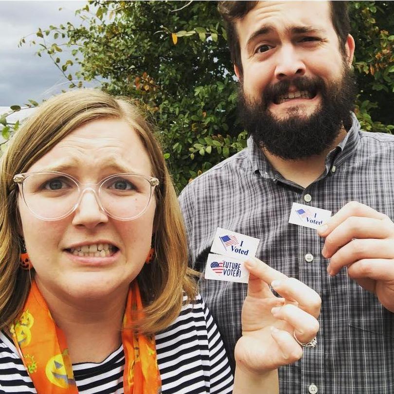 When we went to vote together in 2018 and Micaela was given a sticker for her "future voter" even though she is NOT pregnant! Very cringe worthy!