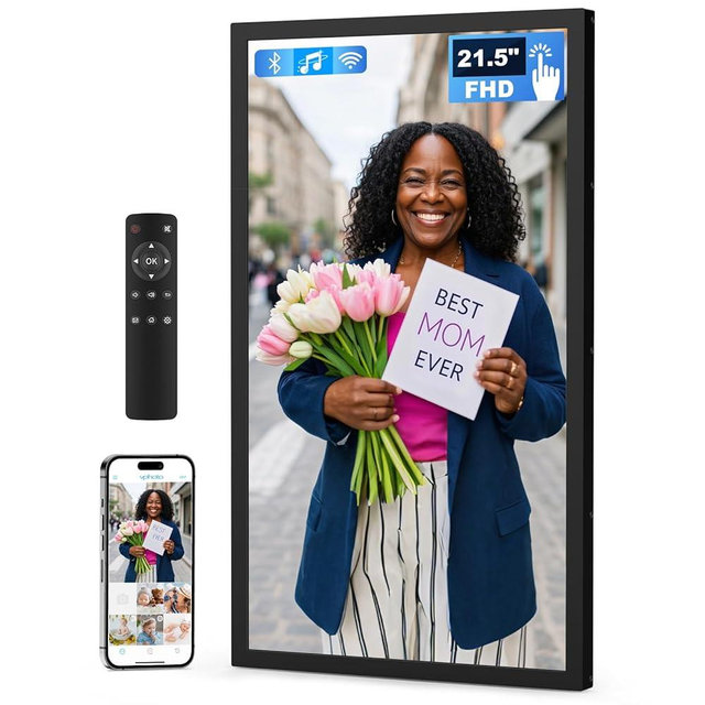 Arktronic 21.5 Inch Touchscreen Large Digital Picture Frame with FHD IPS Screen, 32GB WiFi Digital Photo Frame,Remote Control, Wall-Mountable, Share Photo/Video via Apps, Email, USB/Mirco SD, Black