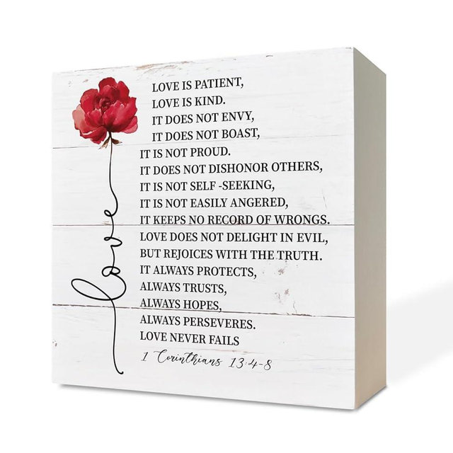 Christian Wood Signs, Bible Verse 1 Corinthians 13:4-8 Wood Signs, Box Sign Decor Tabletop, Sweet Home Decor, Christian Shelf Decor, Box Signs with Love Quotes, Plaque for Anniversary, Wedding Gift