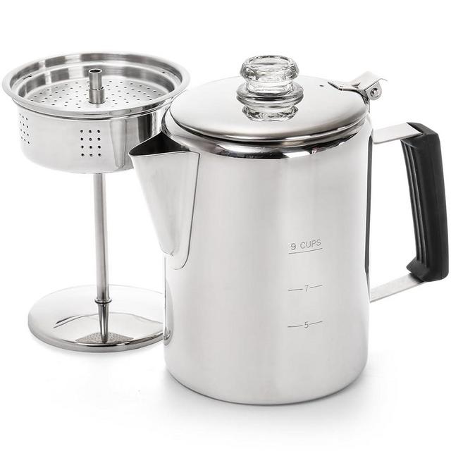 Cididu Camping Coffee Pot Stainless Steel, Coffee Pot Outdoors, Durable Stove Top Coffee Maker, Brew Coffee on Fire, Ideal for Group Camping, Hiking, Backpacking, RV and Travel, 9 Cups