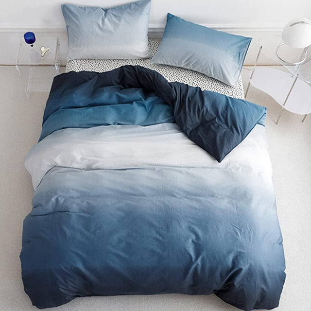 Wellboo Blue White Gradient Comforter Sets Full Solid Ocean Sea Blue Bedding Comforters Cotton Modern Plain White and Sky Blue Gradient Soft Quilts Farmhouse Abstract Art Watercolor Comforters Warm