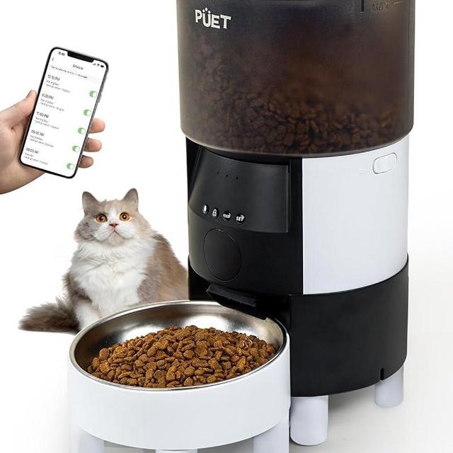 PUET Automatic Cat Feeder with APP Control, 10S Voice Recording, Height Adjustable 3L WiFi Pet Feeder, Programmable Dog Food Dispenser 1-10 Meal Per Day