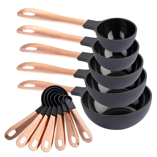 Cook with Color 12 PC Measuring Cups Set and Measuring Spoon Set/Copper Coated Stainless Steel Handles/Nesting Kitchen Measuring Set/Liquid Measuring Cup Set/Dry Measuring Cup Set (Black)