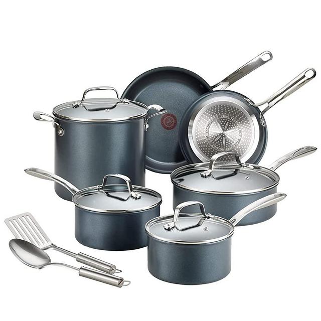 T-fal Unlimited Cookware Set with Durable, Platinum Nonstick Coating, 12 Piece, Gray