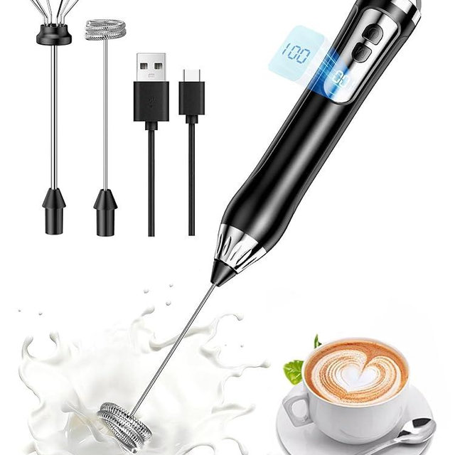 Rechargeable Milk Frother, Coffee Frother Handheld Wand, IP67 Waterproof Electric Foam Maker, High Power High-speed Drink Mixer Foamer for Matcha, Lattes, Cappuccino