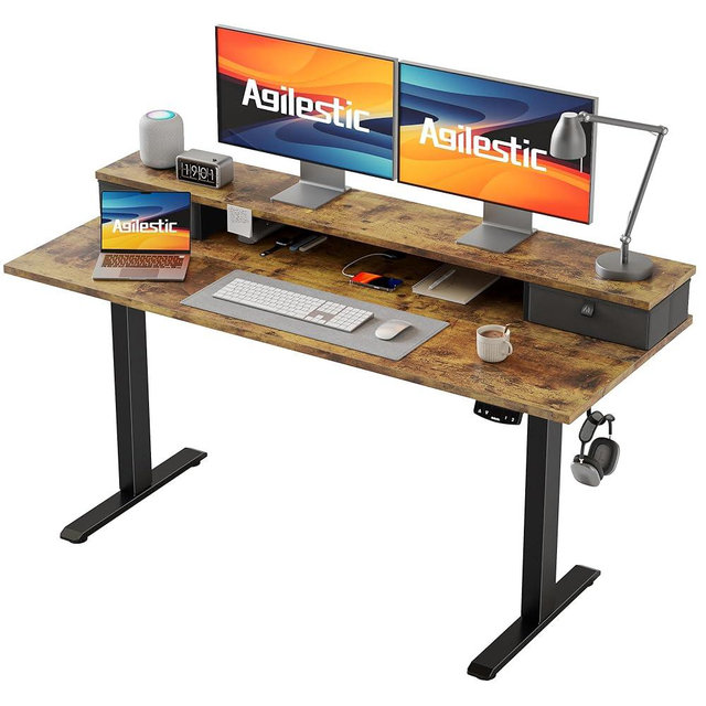 Agilestic 53 x 24 Inches Height Adjustable Electric Standing Desk with 2 Drawers, Stand Up Electric Desk Adjustable Height, Sit Stand Computer Gaming Table with Splice Board, Rustic Brown