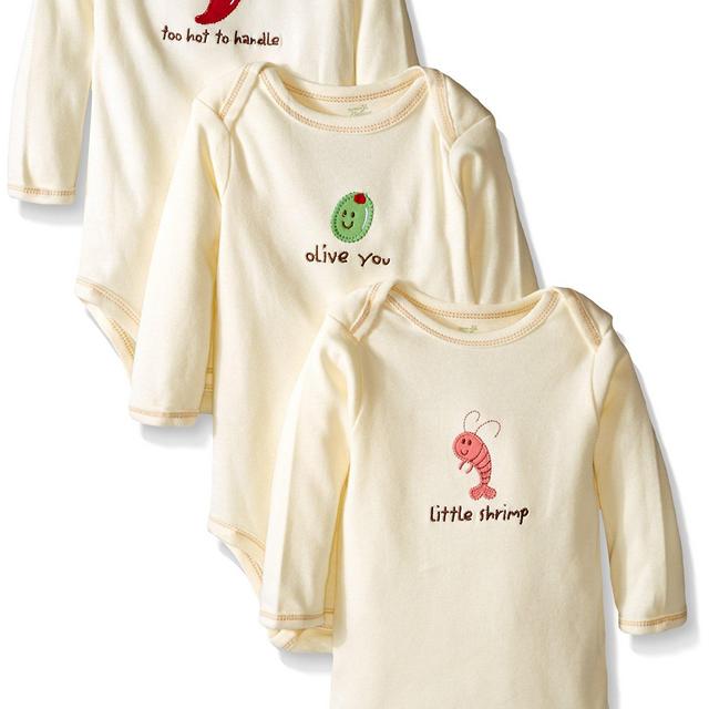 Touched by Nature Baby Organic Long Sleeved Bodysuit 3 Pack, Olive/Shrimp/Pepper, 0-3 Months