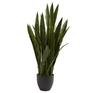 Nearly Natural 4855 Sansevieria Plant with Black Planter, Green