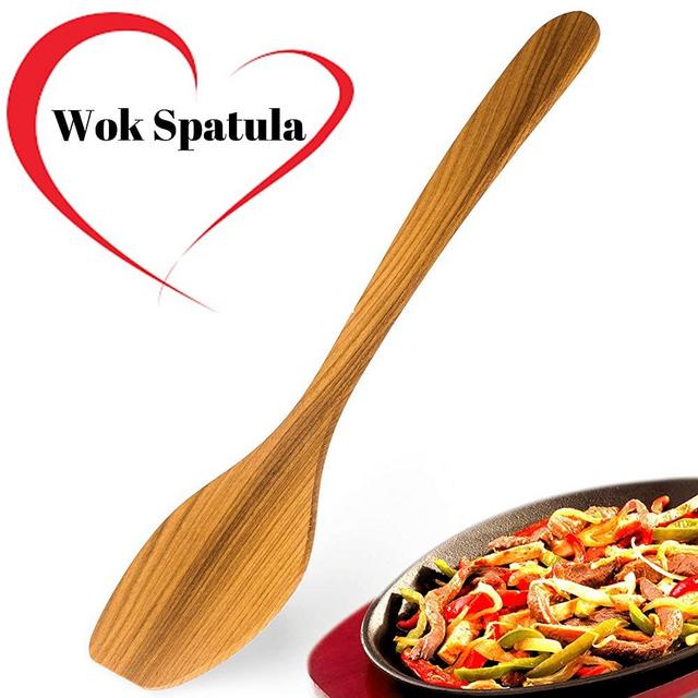 Professional Stir Fry Cherry Wood Wok Spatula-Turner, Saute Paddle, Thai Wok, 14.6" Long Handled - Sturdy, Durable Eco-friendly, Natural and High Heat Resistance for Non Stick Cookware - MR. WOODWARE