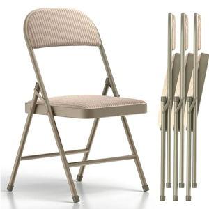 Nazhura 4 Pack Folding Chairs, Fabric Dining Chair Set with Padded Cushion and Back, Indoor Outdoo Seat for Home Office Events Wedding Party (Oatmeal Strip Fabric Seating)