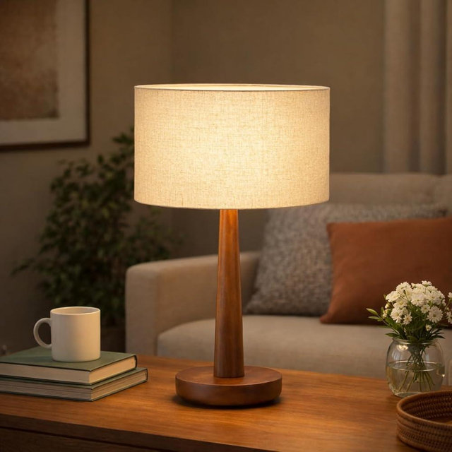 18.3" Table Lamp for Living Room, Dimmable Modern Walnut Wood Desk Lamps for Bedroom, UL Listed Nightstand Lamp, End Table Lamps for Console Entryway, Office, Dorm, Home Decor, Beige Linen Shade