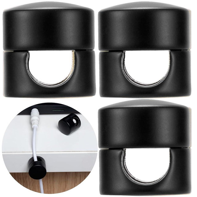 SmallCat 3 Sets Charger Holders for Cords, Matte Black Color Adjustable Cable Anchor Holders, Adhesive Metal Cord Clips, Cable Management Wire Organizers for Desk, Office, Nightstand