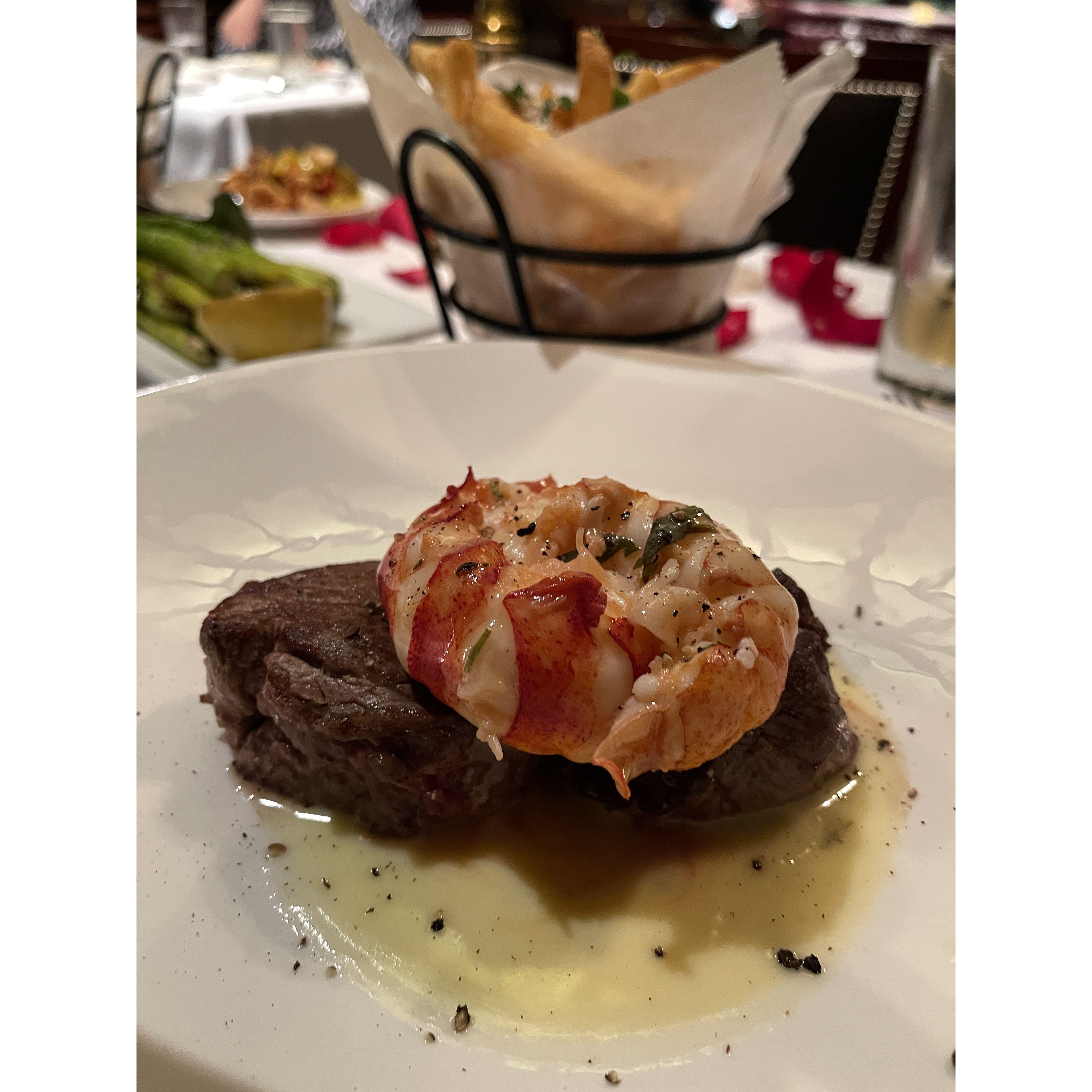 Seared Tenderloin with Butter Poached Lobster Tails