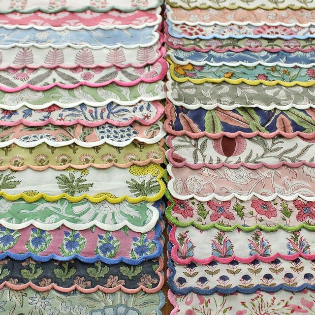 Ridhi Hand Block Print Assorted 18" x 18" (Set of 8) Embriodery Table Napkins Reusable Cotton Dinner Napkins for Weddings, Parties, Everyday Dining Gift for Spring, Easter, Valentine