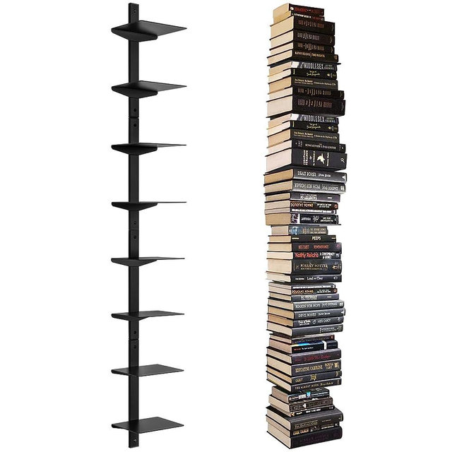 ART-GIFTREE Invisible Floating Bookshelf for Wall Mounted, 8 Tier Vertical Spine Book Tower, Stacking Bookshelves Iron Floating Shelves, Heavy-Duty Metal Book Organizers for Home Office, 4 Pack Black