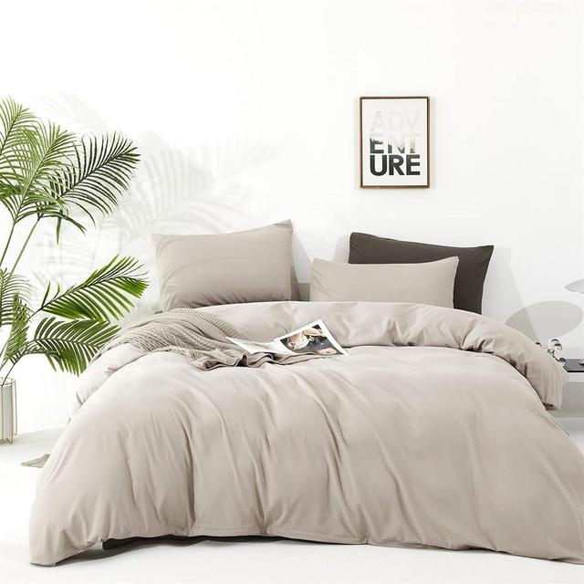Luxlovery Beige Coffee Comforter Set Full Light Khaki Bedding Comforter Set Minimalist Bedding Set Solid Cream Champagne Blanket Quilts Modern Soft Breathable Light Taupe Comforter Set for Women Men