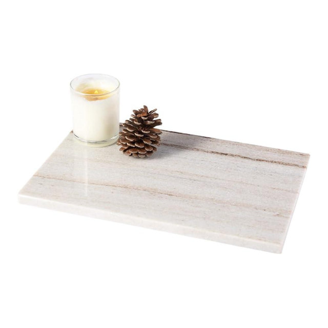 Natural Marble Cutting Boards for Kitchen - 12" x 8" Multi-Purpose Pastry Marble Tray Cheese Board Marble Slab for Counter, Bathroom Perfume Tray Jewelry Candle Plate (Crystal White Wooden)