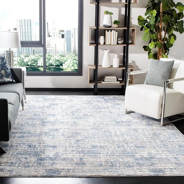 SAFAVIEH Amelia Collection Area Rug - 8' x 10', Blue & Grey, Modern Abstract Distressed Design, Non-Shedding & Easy Care, Ideal for High Traffic Areas in Living Room, Bedroom (ALA786M)