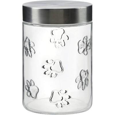 Amici Pet Maxwell Paw Medium Glass Storage Canister, 42 oz. , Clear w/ Silver Lid