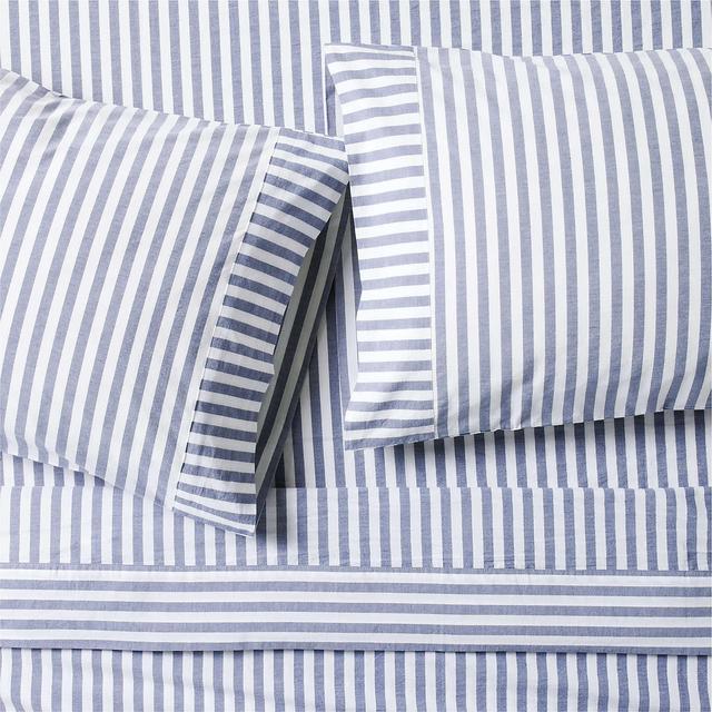 Oxford Shirting Light Indigo Blue Organic Cotton Queen Bed Sheet Set