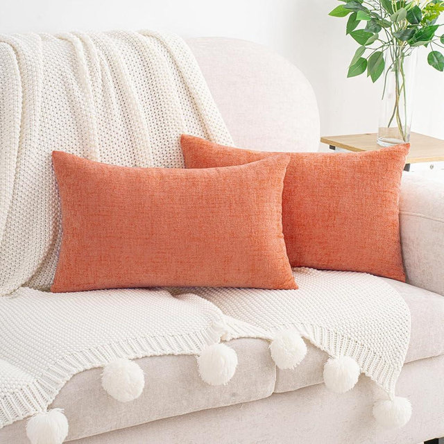 HWY 50 Coral Pink Lumbar Pillow Covers 12x20 Inch Pack of 2, Soft Chenille Decorative Throw Pillow Covers Farmhouse for Couch Sofa Living Room Bed
