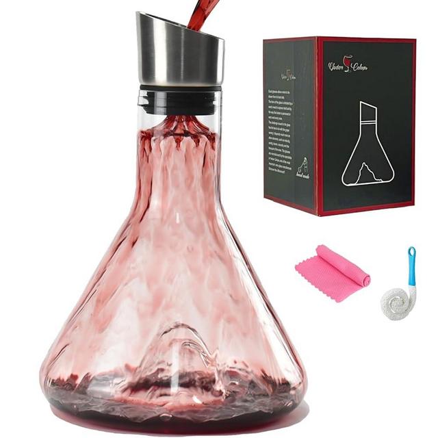 Wine Decanter, BOQO Wine Aerator with Built-in-Aerator Stainless Steel Filter, Hand Blown Lead-free Crystal Glass Wine Decanters and Carafes,60oz Red Wine Pitcher Aerates