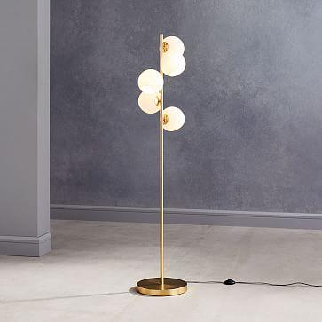 Staggered Glass Floor Lamp, 5-Light, Milk Glass, Antique Brass