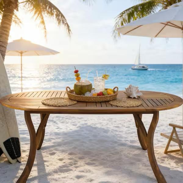 Coporesell 70 in. Teak Acacia Wood Oval Outdoor Dining Table CLCCPT07T