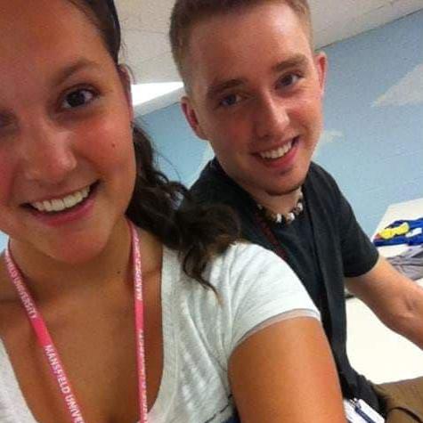 Our very first photo together, in the laundry room in our first dorm, Maple Hall