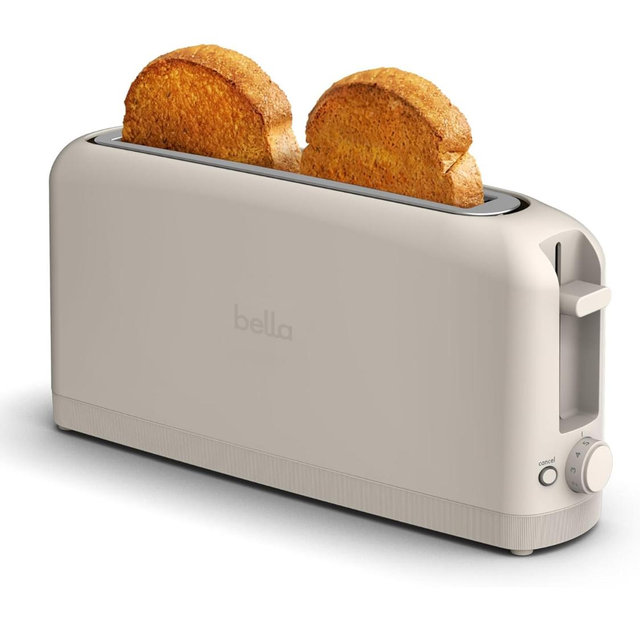 bella 2 Slice Slim Toaster, Fits-anywhere™ Kitchenware, 6 Setting Shade Control with Reheat & Cancel Buttons, Fits sourdough, 10” Long Slot, Anti Jam & Auto Shutoff, 900 Watt, Oatmilk