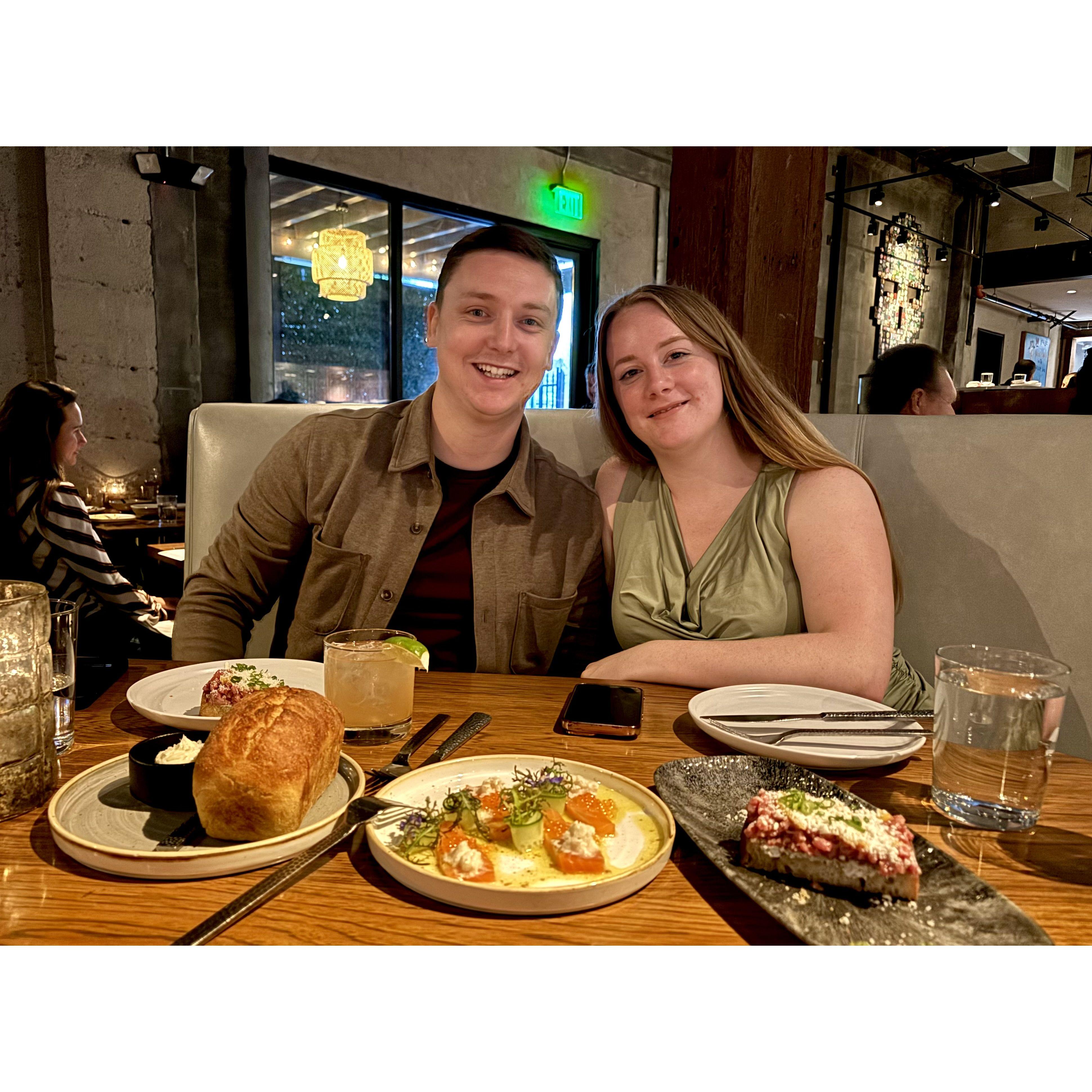 Dinner in San Diego with Kayla's aunt Marcia and grandmother Elaine.