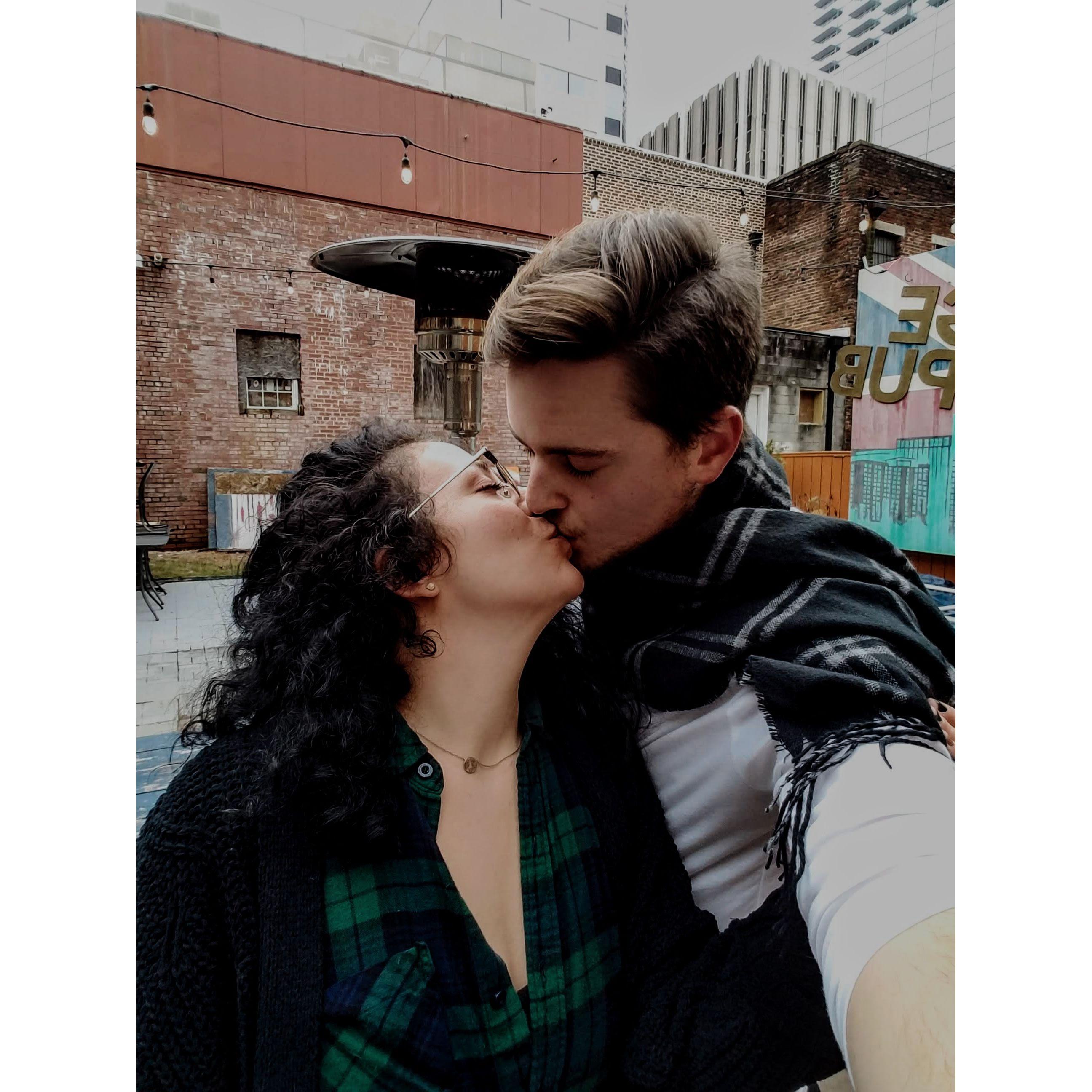 Enjoying a smooch in Raleigh, North Carolina