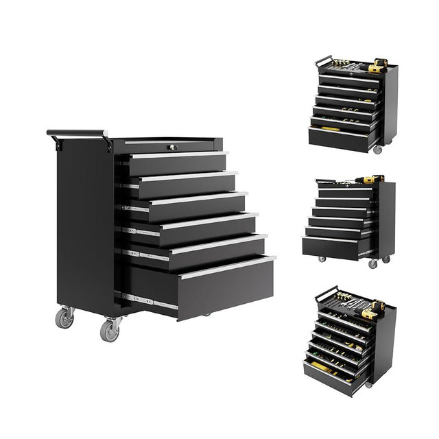 Rolling Tool Chest with Wheels, 6 Drawer Tool Storage Cabinet, Portable Toolbox Organizer with Lock, Heavy Duty Tool Chest Cart for Garage, Mechanic, Workshop, Shop, Mobile Tool Organizer, Black