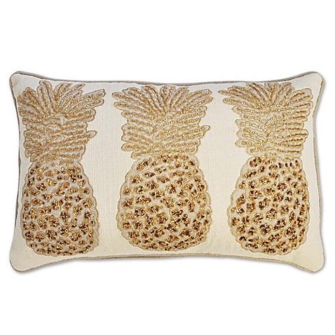 3 Beaded Pineapples Oblong Throw Pillow in Natural