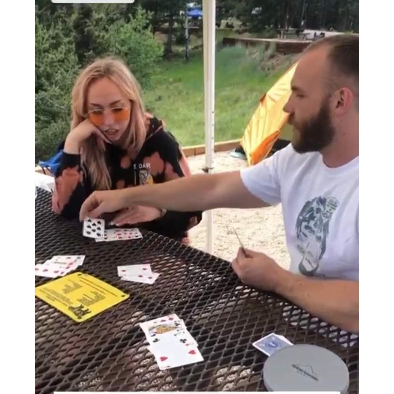 Zane teaches J.J Houston family card game. Houston family camping trip