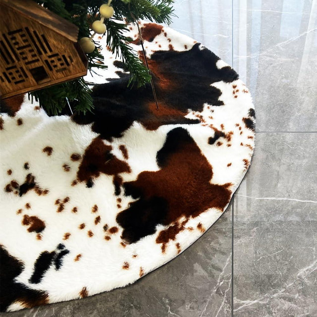 Kaximd Christmas Tree Skirt 30/48inches, Cow Stripe Plush Faux Fur Christmas Tree Skirt Xmas Tree Skirt for Christmas Decorations Home Party Holiday Decor Cow 122 CM