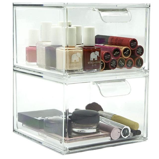 Stackable Kitchen and Bathroom Acrylic Drawer Organizer | Set of Two Drawers (Drawers Without Dividers)