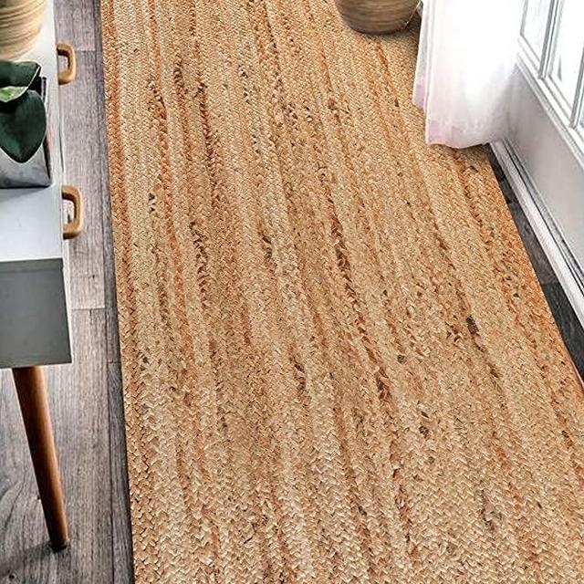 Hausattire Hand Woven Jute Braided Runner Rug, 2'x6' - Natural, Reversible Farmhouse Rugs for Hallway, Kitchen, Living Room - 24x72 Inches