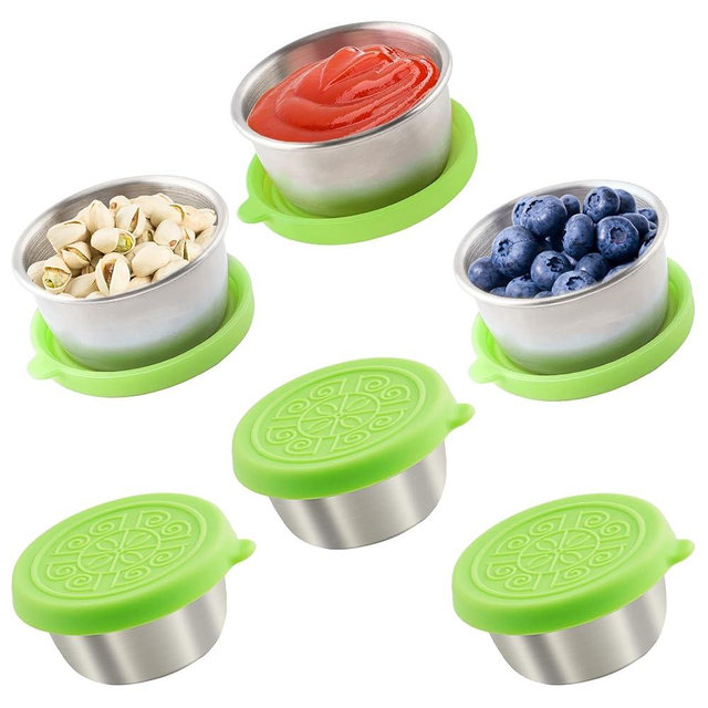 6x1.6 Oz Salad Dressing Containers With Lids, Small Leakproof Reusable Stainless Steel Salad Dressing Container To Go For Lunch Boxes,Sauce containers, Picnics,Travel Meal Prep And Kitchen Storage.