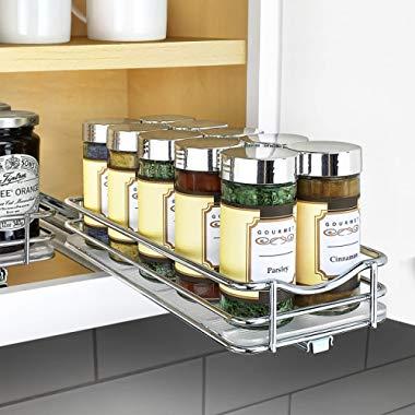 Lynk Professional 430421DS Slide Out Spice Rack Upper Cabinet Organizer, 4" Single, Chrome