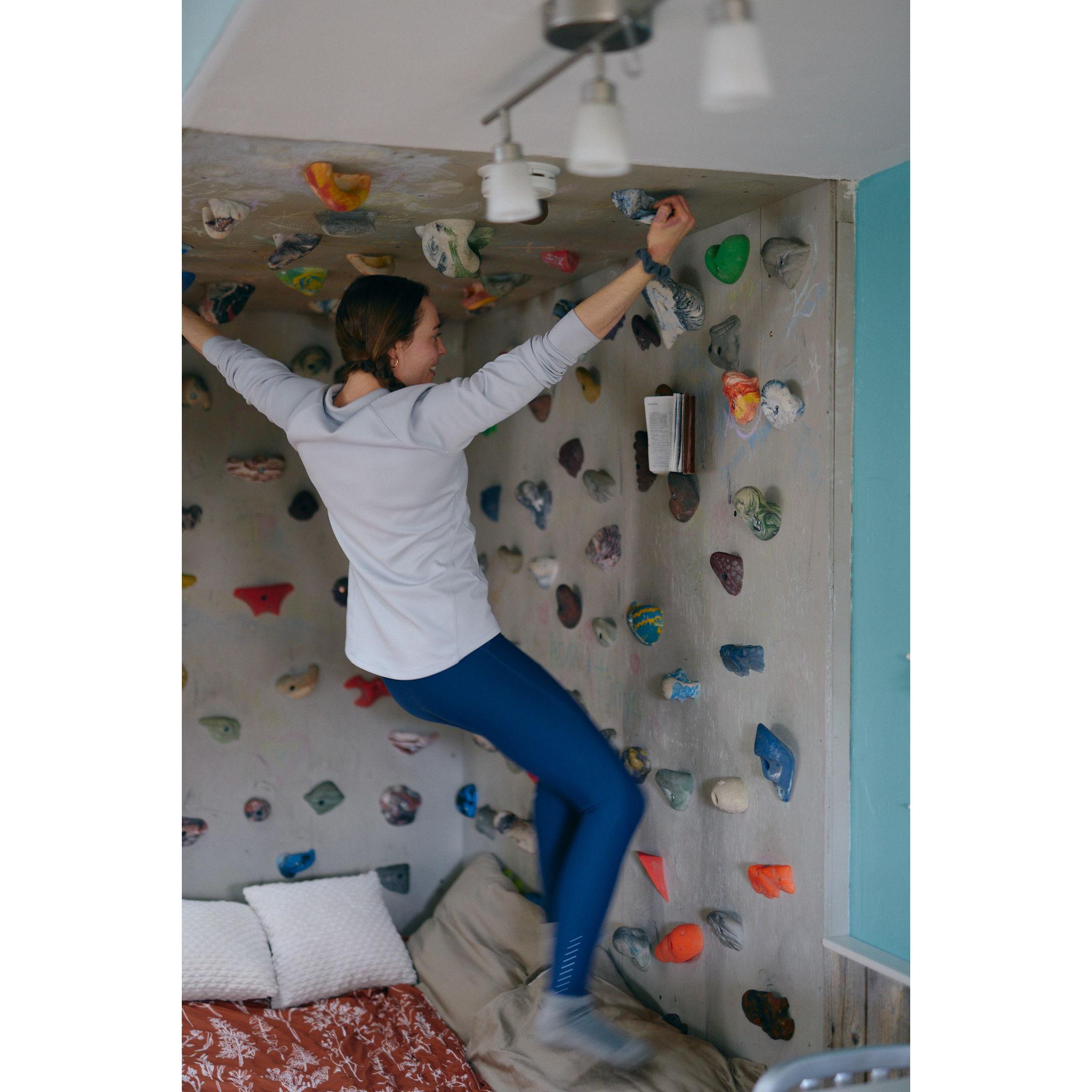 Jan 18: Many things can be done whilst hanging from a living room climbing wall!