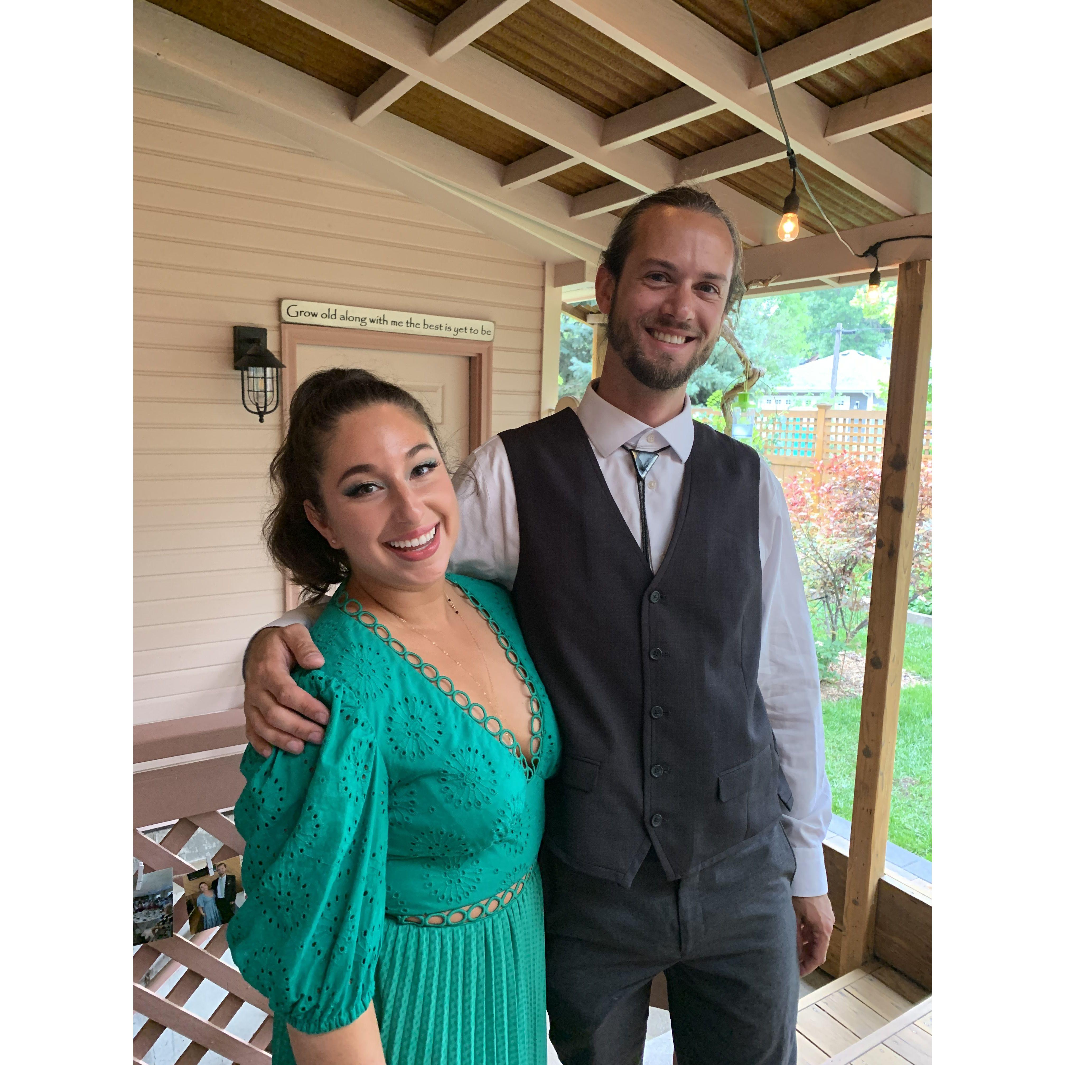 Sylvana looking chic in a green number and Ryan rockin' a bolo for Drew and Caitlin's Colorado reception