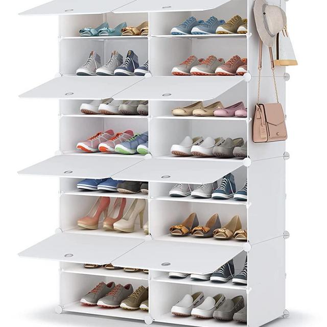 Shoe Rack, 8 Tier Shoe Storage Cabinet 32 Pair Plastic Shoe Shelves Organizer for Closet Hallway Bedroom Entryway