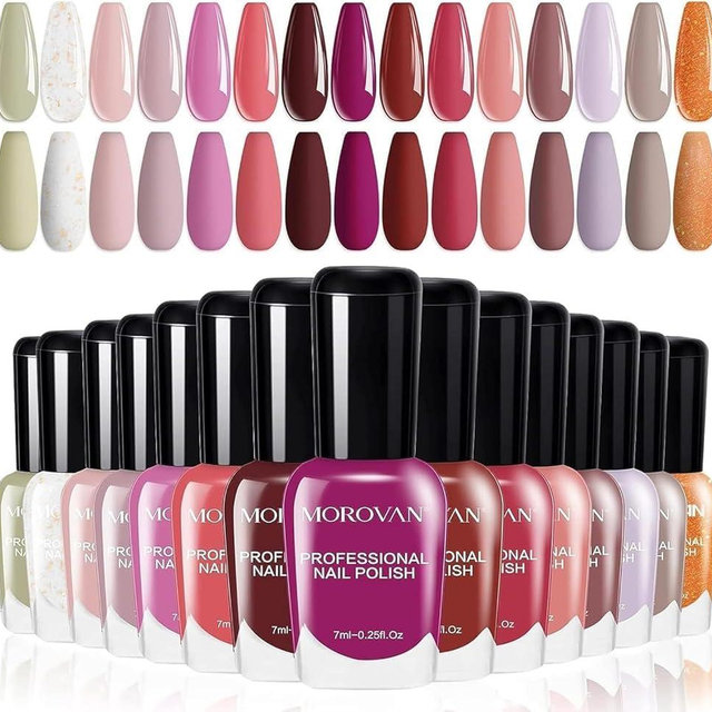 Morovan Rose Nail Polish Set: Burgundy Dark Wine Cherry Red Hot Pink Fingernail Polish Kit Air Quick Dry Regular Finger Nail Polish Pack for Women Gift Holiday