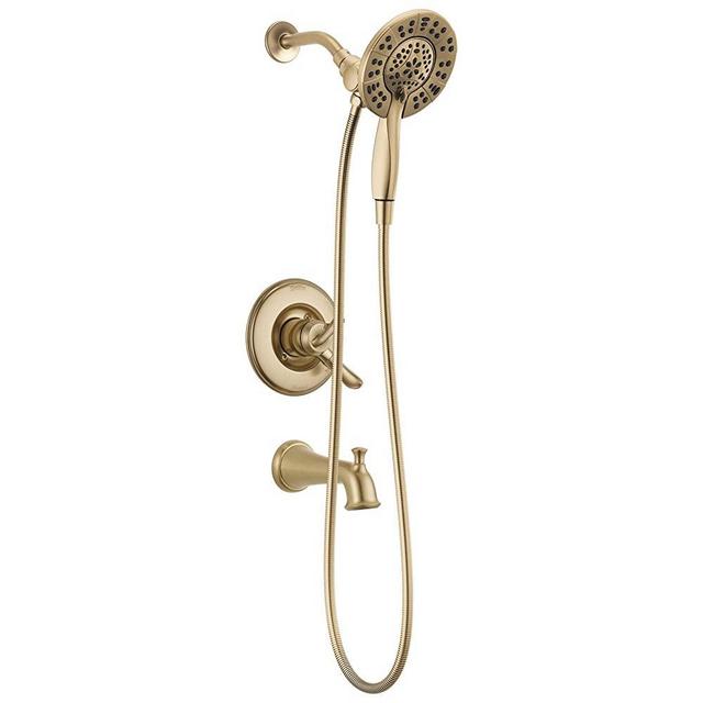 MyGift Brass Plated Metal Over The Shower Head Caddy