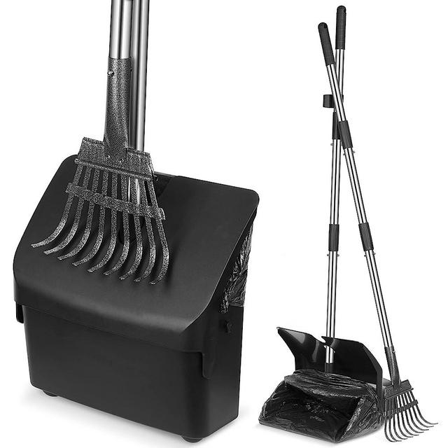 Heeyoo Pooper Scooper Swivel Bin & Rake Kit, Dog Waste Removal Poop Scoop with 41.5 inch Long Extension, and Adjustable Sectional Stainless Steel Handle