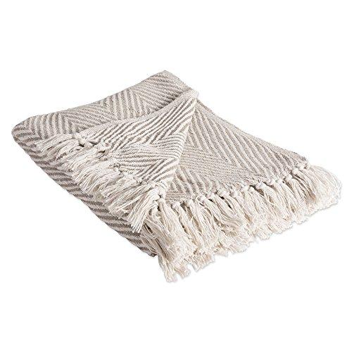 DII 100% Cotton Throw Blanket, with Decorative Fringe, 50 x 60, Stone Urban Chevron