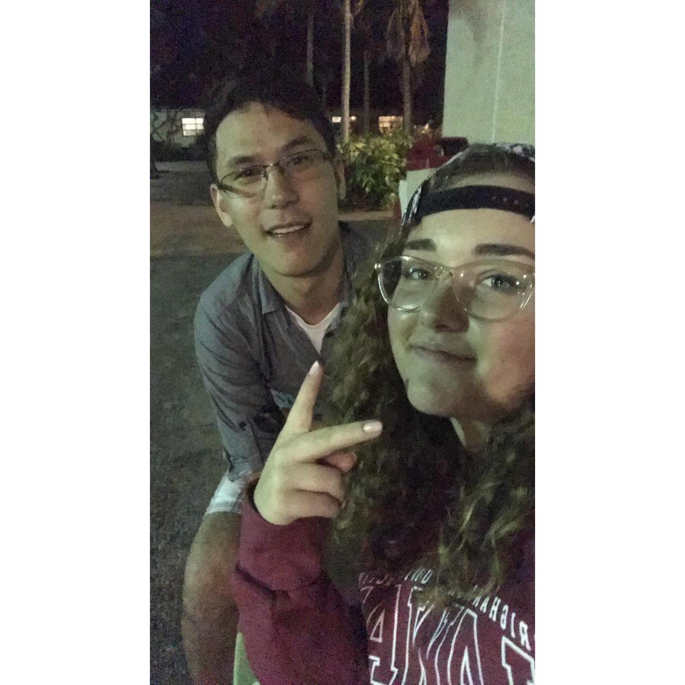 Our first date night and he let me wear his hat, plus I felt awkward asking to take a picture